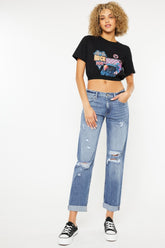 Kancan Women's Trendy Mid Rise Distressed Straight Leg Jeans - Versatile Denim Fashion
